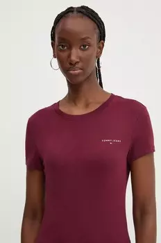 Хлопковая футболка Tommy Jeans, гранатовый