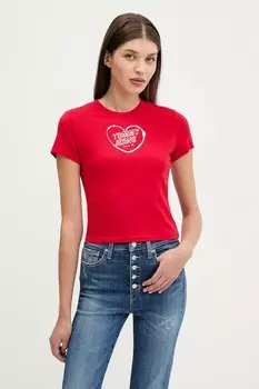 Хлопковая футболка Tommy Jeans, красный