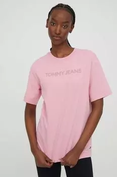 Хлопковая футболка Tommy Jeans, розовый