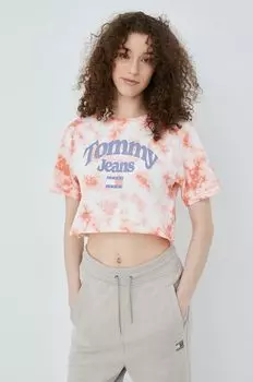 Хлопковая футболка Tommy Jeans, розовый