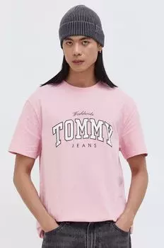 Хлопковая футболка Tommy Jeans, розовый