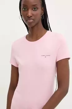 Хлопковая футболка Tommy Jeans, розовый