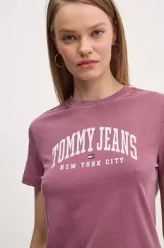 Хлопковая футболка Tommy Jeans, розовый