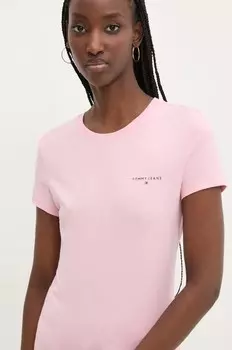 Хлопковая футболка Tommy Jeans, розовый