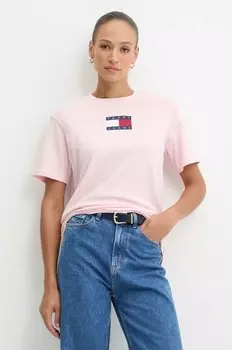 Хлопковая футболка Tommy Jeans, розовый