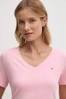 Хлопковая футболка Tommy Jeans, розовый