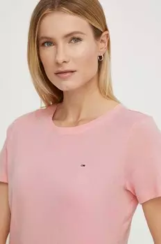 Хлопковая футболка Tommy Jeans, розовый