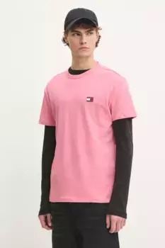 Хлопковая футболка Tommy Jeans, розовый