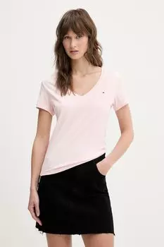 Хлопковая футболка Tommy Jeans, розовый
