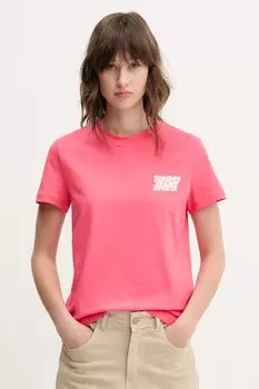 Хлопковая футболка Tommy Jeans, розовый