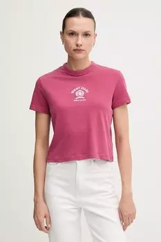 Хлопковая футболка Tommy Jeans, розовый