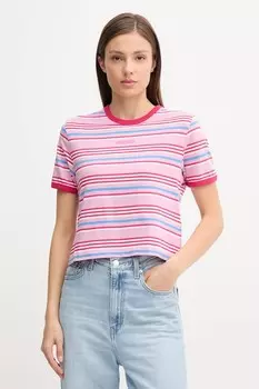 Хлопковая футболка Tommy Jeans, розовый