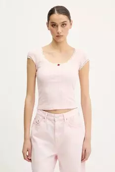 Хлопковая футболка Tommy Jeans, розовый