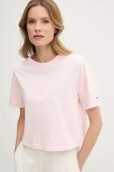 Хлопковая футболка Tommy Jeans, розовый