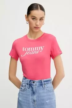Хлопковая футболка Tommy Jeans, розовый