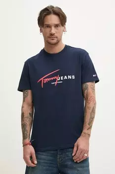 Хлопковая футболка Tommy Jeans, темно-синий