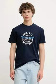 Хлопковая футболка Tommy Jeans, темно-синий