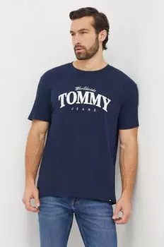Хлопковая футболка Tommy Jeans, темно-синий