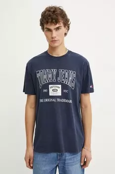 Хлопковая футболка Tommy Jeans, темно-синий