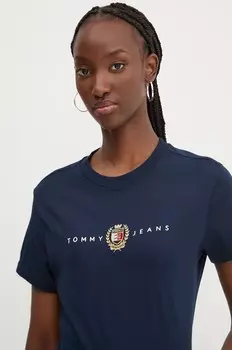 Хлопковая футболка Tommy Jeans, темно-синий