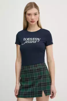 Хлопковая футболка Tommy Jeans, темно-синий