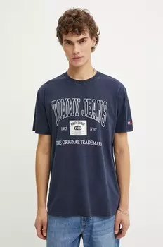 Хлопковая футболка Tommy Jeans, темно-синий