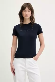 Хлопковая футболка Tommy Jeans, темно-синий