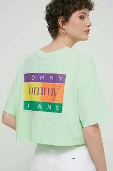 Хлопковая футболка Tommy Jeans, зеленый