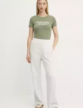 Хлопковая футболка Tommy Jeans, зеленый