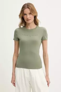 Хлопковая футболка Tommy Jeans, зеленый