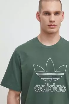 Хлопковая футболка Trefoil Tee adidas Originals, зеленый