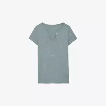 Хлопковая футболка tunisien с воротником на пуговицах и стразами Zadig&Voltaire, цвет glacier