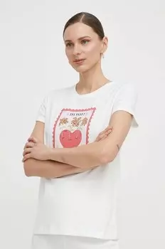 Хлопковая футболка Twinset, бежевый