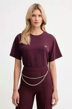 Хлопковая футболка Twinset, бордовый