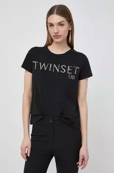 Хлопковая футболка Twinset, черный