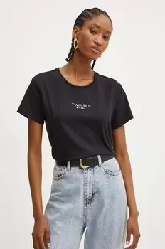 Хлопковая футболка Twinset, черный