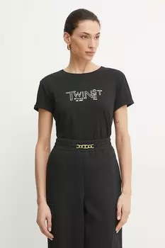 Хлопковая футболка Twinset, черный