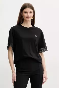 Хлопковая футболка Twinset, черный