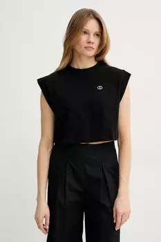 Хлопковая футболка Twinset, черный