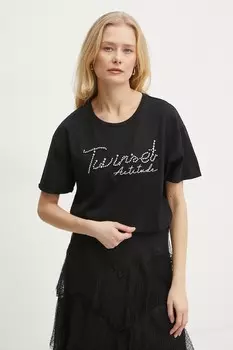 Хлопковая футболка Twinset, черный