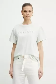 Хлопковая футболка Twinset, зеленый