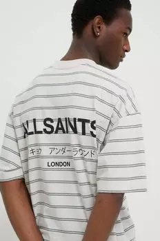 Хлопковая футболка UNDERGROUND STRIPE S Allsaints, бежевый