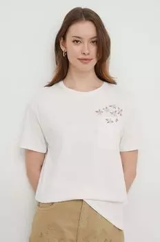 Хлопковая футболка United Colors of Benetton, бежевый