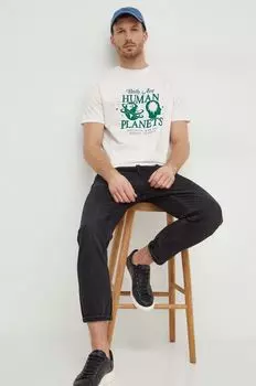 Хлопковая футболка United Colors of Benetton, бежевый