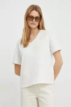 Хлопковая футболка United Colors of Benetton, бежевый