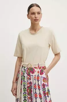 Хлопковая футболка United Colors of Benetton, бежевый