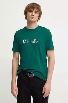 Хлопковая футболка United Colors of Benetton, бирюзовый