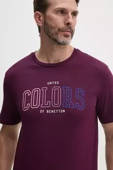 Хлопковая футболка United Colors of Benetton, фиолетовый