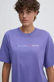 Хлопковая футболка United Colors of Benetton, фиолетовый