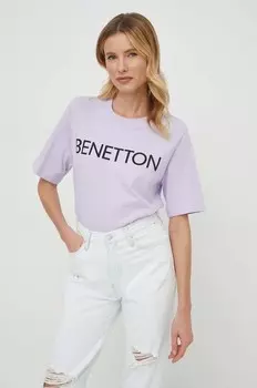 Хлопковая футболка United Colors of Benetton, фиолетовый